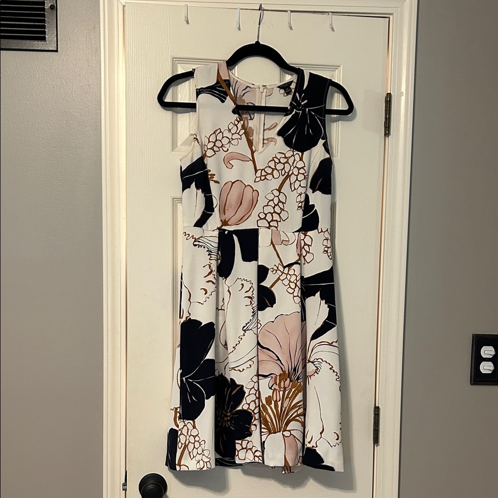 Ann Taylor Black and Pink Floral Midi Dress
